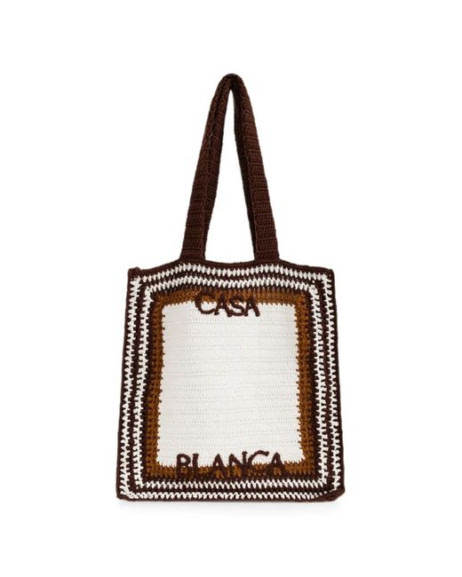 Casablanca White Cabas En Crochet À Logo Brodé