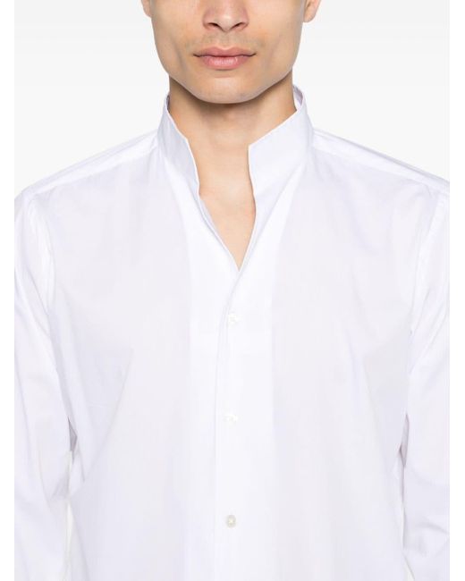 Band-collar poplin shirt Dell'Oglio de hombre de color White