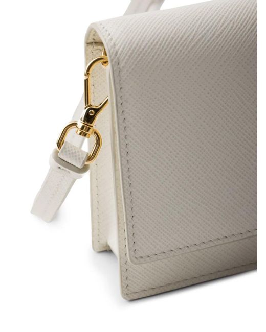 Prada White Triangle-Logo Leather Mini Bag