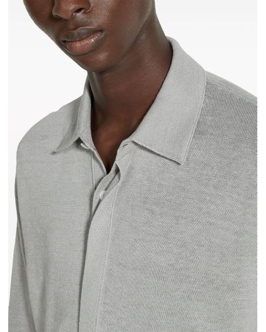 Zegna Gray Long-sleeve Linen-silk Shirt for men