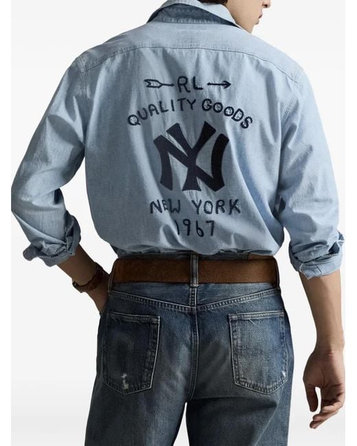 Polo Ralph Lauren Blue X Yankees Buttoned Long-Sleeve Shirt for men