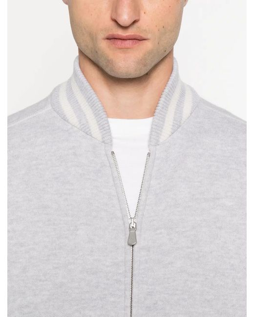 Eleventy White Stripe-Trim Wool Bomber Jacket for men