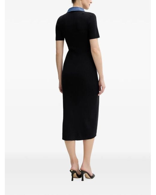 Morgan Black Denim-Panel Button Midi Dress