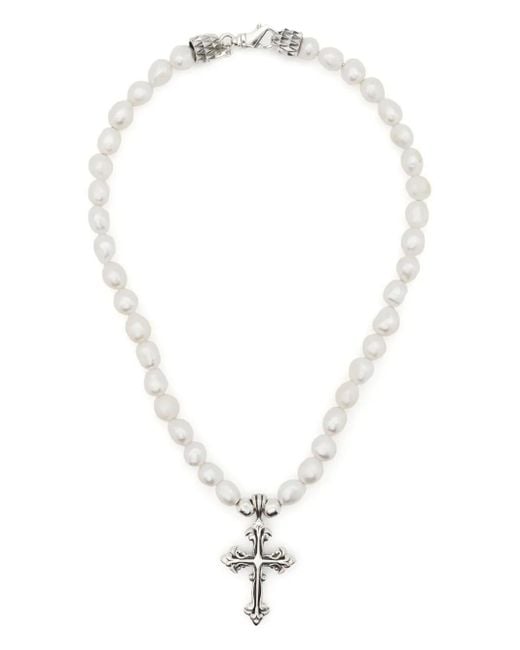 Emanuele Bicocchi White Cross-Pendant Pearl Necklace
