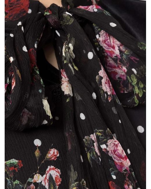 Nissa Black Printed Silk Top