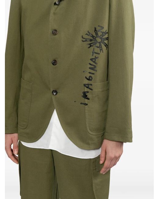 Comme des Garçons Green Graphic-Print Cotton Coat for men