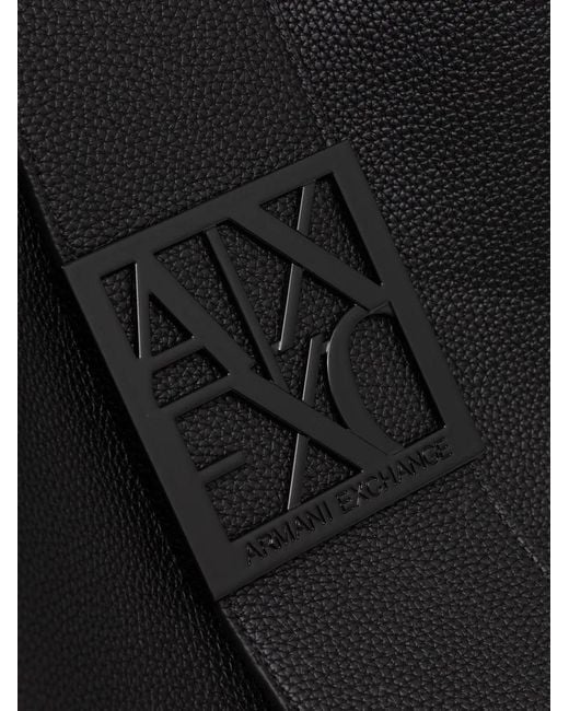 ARMANI EXCHANGE Black Logo-Plaque Pebbled Tote Bag