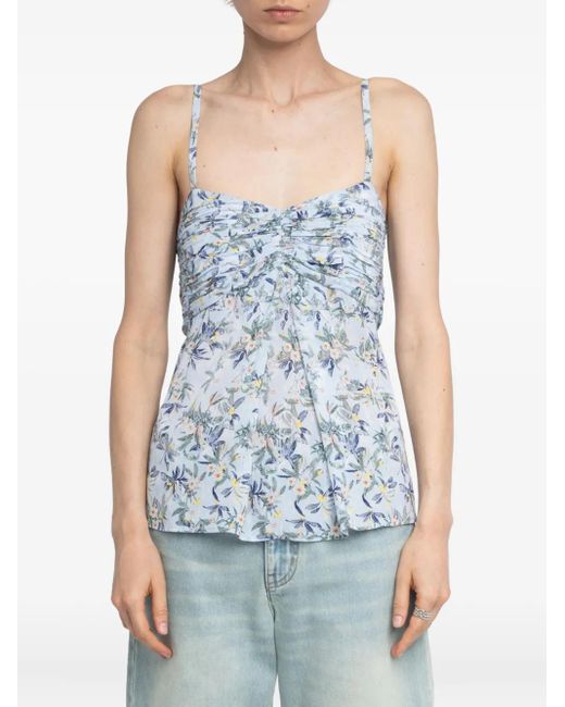 Zadig & Voltaire Blue Cippie Floral-Print Smocked Top