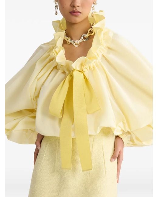 Patou Yellow Ruffled Tie-Neck Top