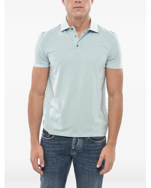 Malo Blue Short-Sleeve Button-Down Polo Shirt for men