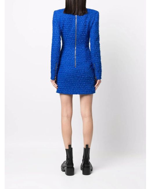 Balmain Blue Tweed Mini Dress