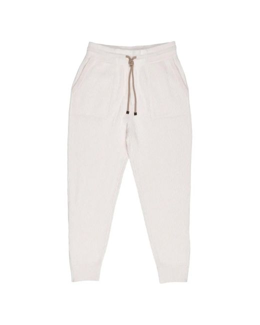 Brunello Cucinelli White Ribbed Drawstring Track Pants for men