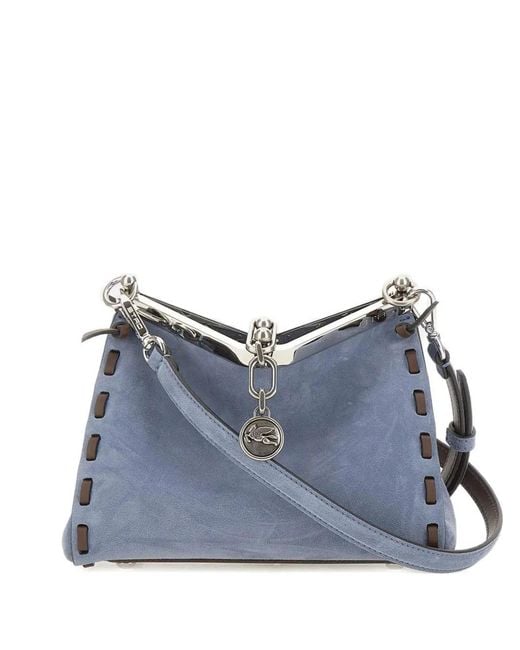 Etro Blue Vela Pegasus-Logo Shoulder Bag
