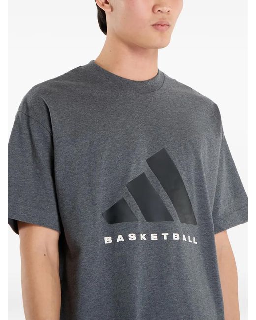 Adidas Gray Basketball Logo-Print T-Shirt