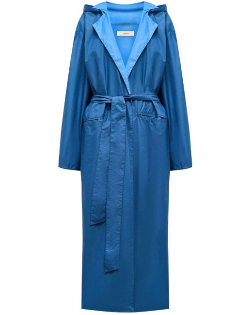 12 STOREEZ Blue Hooded Reversible Trench Coat