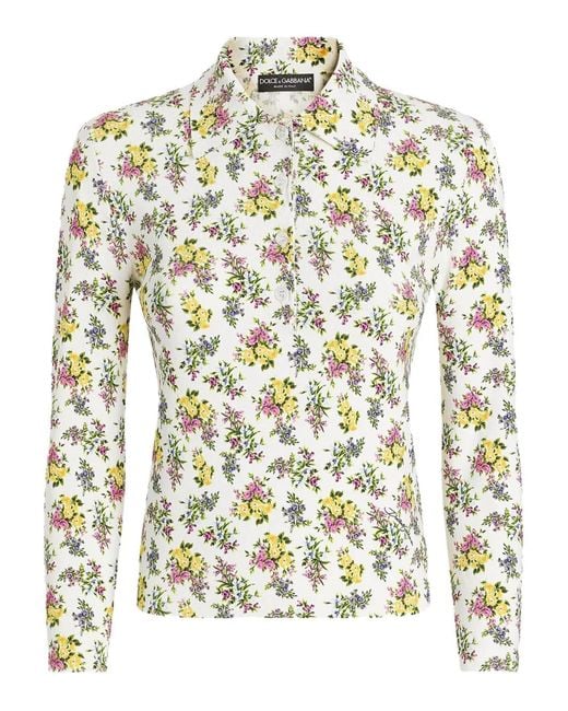 Dolce & Gabbana White Floral-Print Polo Shirt