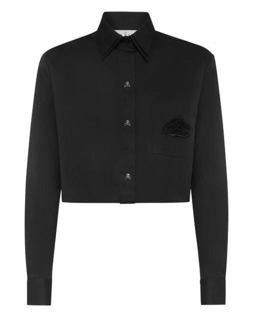 Philipp Plein Black Skull-Button Shirt