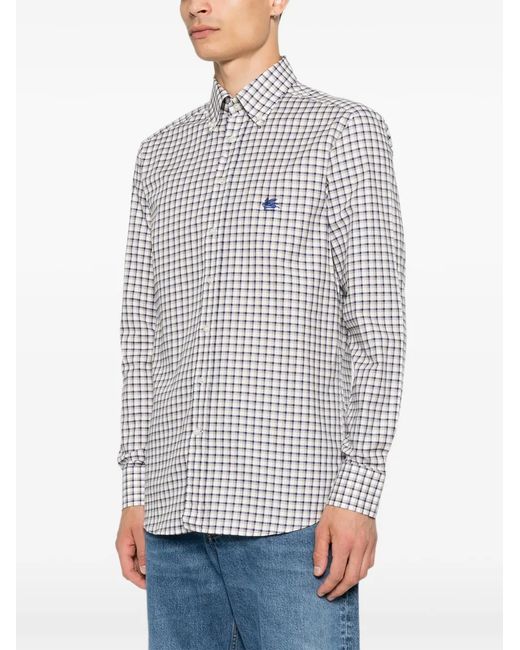 Etro White Check-Pattern Button-Down Shirt for men