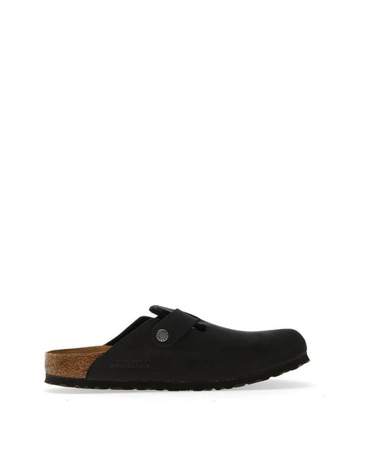 Birkenstock Black Boston Leather Flat Mules