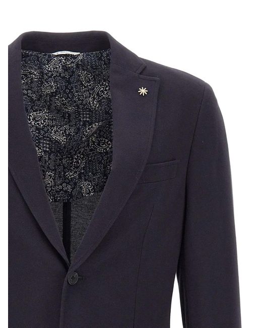 Manuel Ritz Blue Patch-Pocket Star-Pin Blazer for men