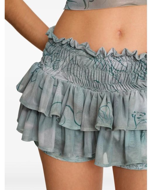 Amir Slama Blue X Jade Picon Ruffled Floral-Print Shorts