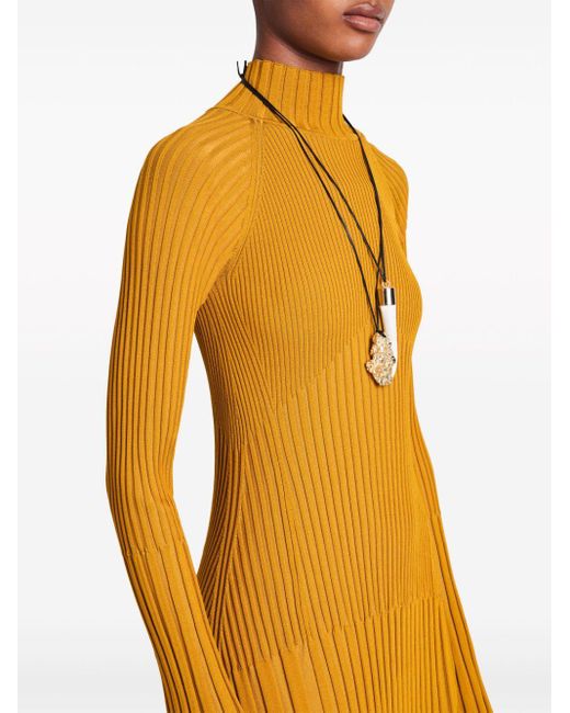 Proenza Schouler Yellow Roll-neck Ribbed Midi Dress