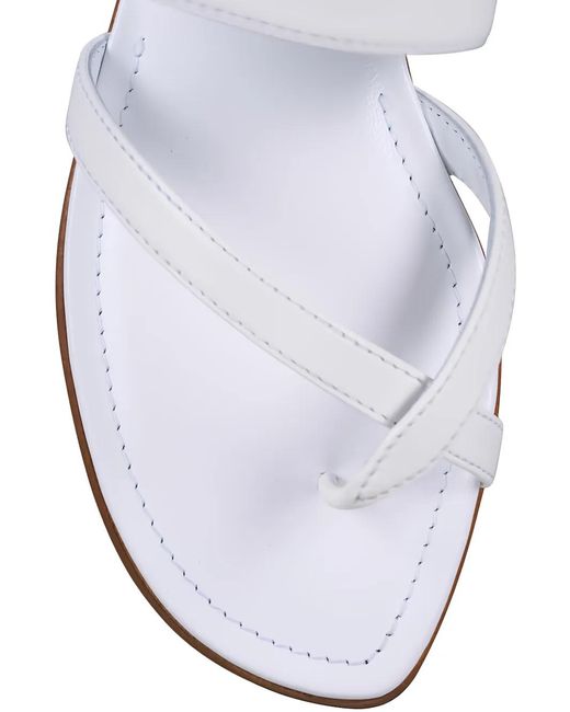 Manolo Blahnik White Multi-Strap Toe-Post Sandals