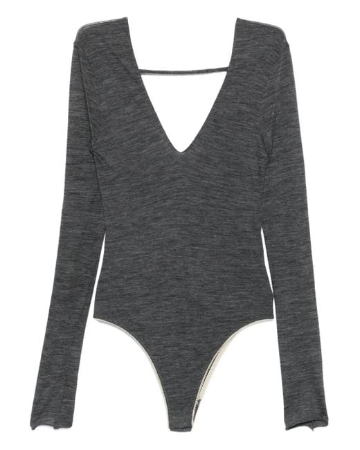 Alysi Gray V-Neck Long-Sleeve Bodysuit