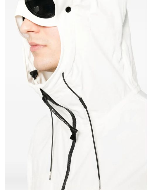 C P Company White Goggle-Detail Hooded Jacket for men