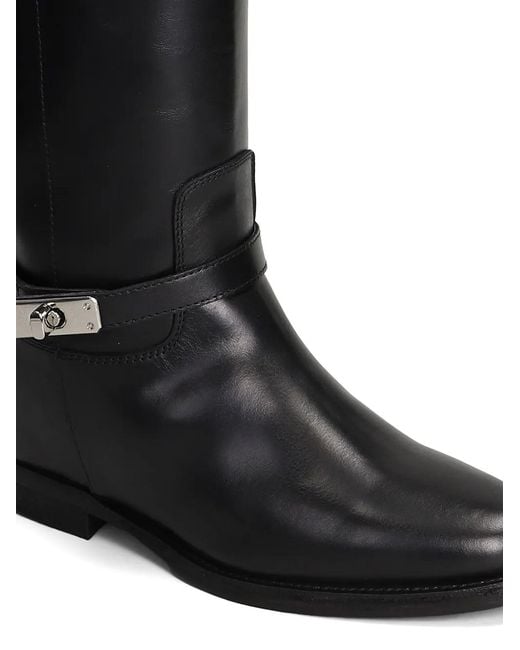 Via Roma 15 Black Buckle-Strap Knee-High Boots
