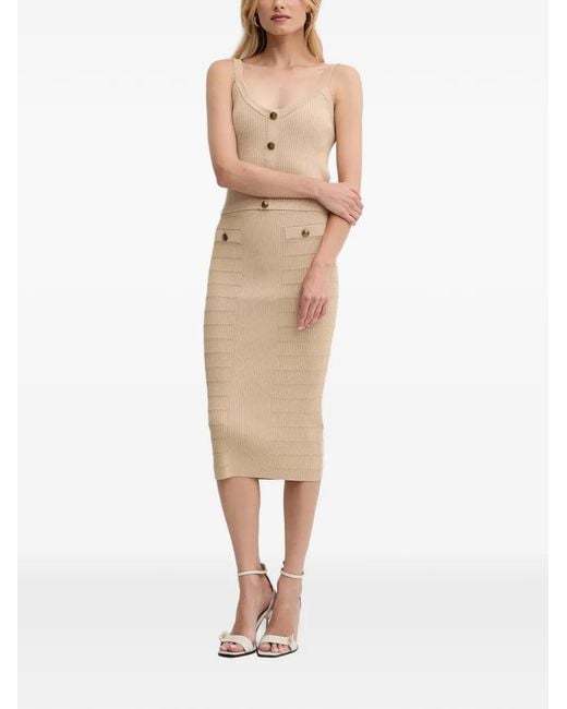 Guess Natural Emmie Button Ribbed Top