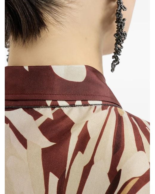 Brunello Cucinelli Brown Maxi Bloom-Print Monili-Detail Dress