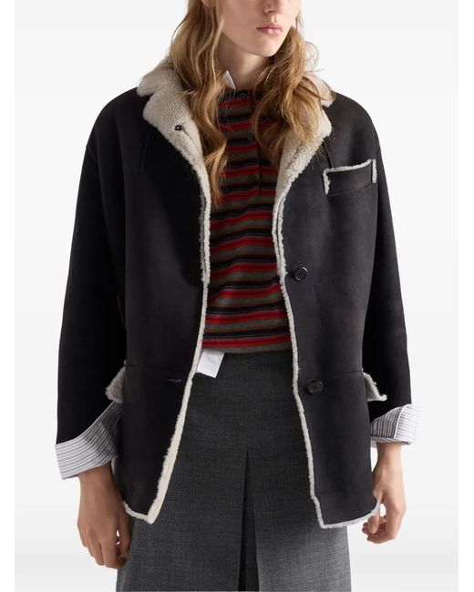 Prada Black Shearling Caban Jacket