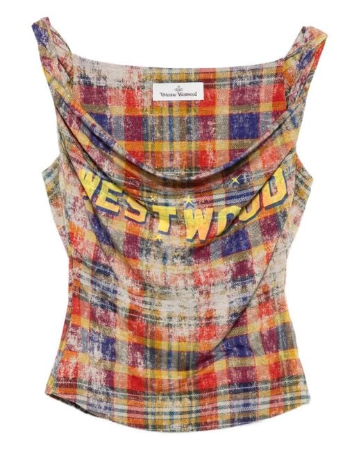 Vivienne Westwood Red Plaid Draped Tank Top