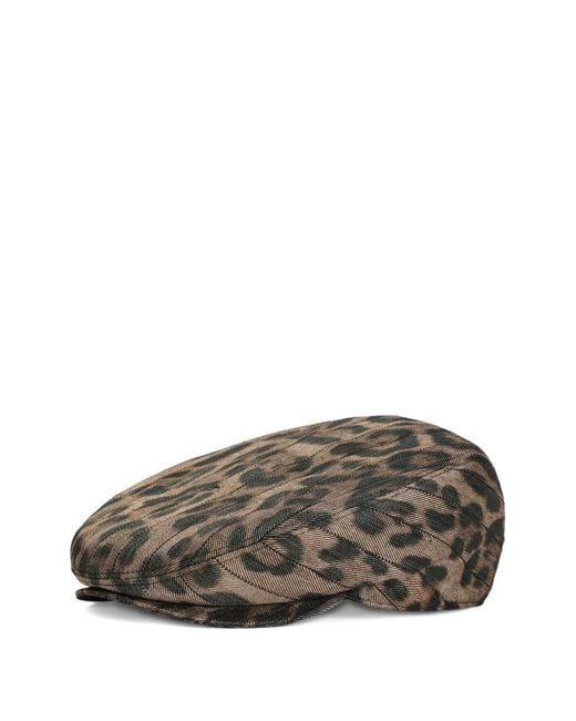 Dolce & Gabbana Gray Leopard-Print Jacquard Flat Cap for men
