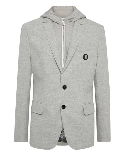 Billionaire Gray Hooded Buttoned Blazer for men