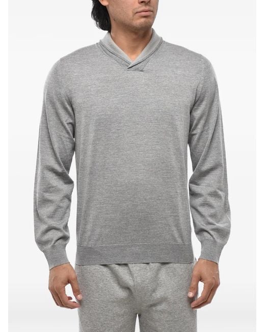 Corneliani Gray Shawl-Collar Wool Sweater for men