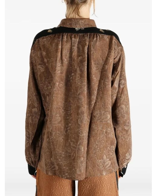 Commun's Brown Floral Print Buttoned Shirt