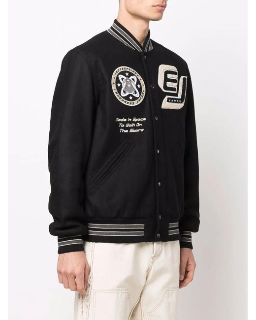 ENTERPRISE JAPAN Black Varsity Patch-Detail Bomber Jacket for men