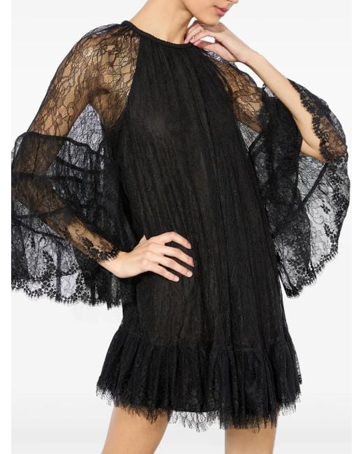 Alice + Olivia Black Delia Ruffle Angel-Sleeve Tunic Dress