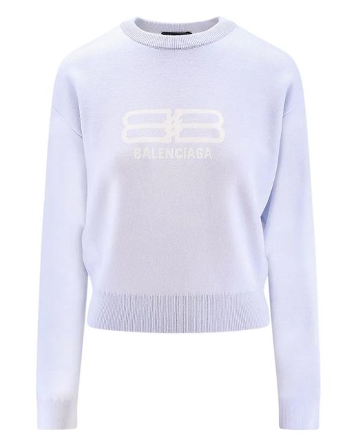 Balenciaga Blue Logo-Detail Crew-Neck Sweater