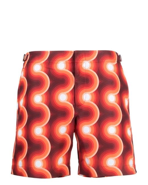 Orlebar Brown Red Geometric-Pattern Swim Shorts for men