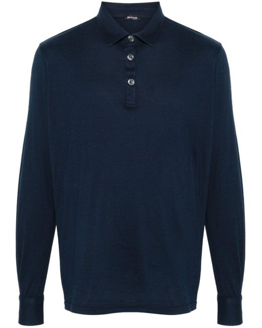 Kiton Blue Long-sleeve Jersey Polo Shirt for men