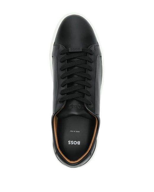 Boss Black Logo-Plaque Leather Sneakers for men