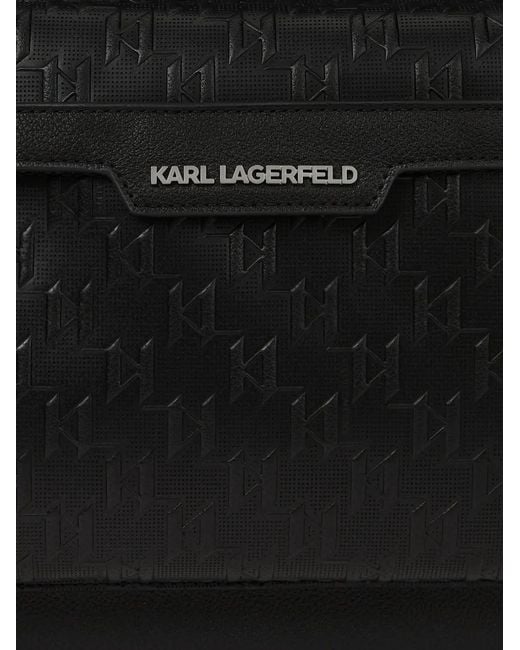 Karl Lagerfeld Black Monogram Perforated Backpack for men