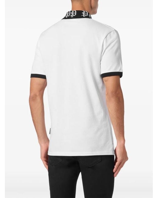Philipp Plein White Logo-Plaque Cotton Polo Shirt for men