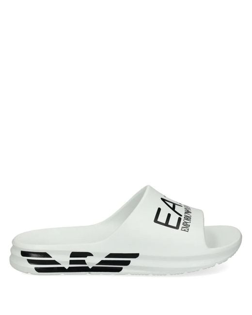 EA7 White Crusher Distance Logo-Print Slides for men