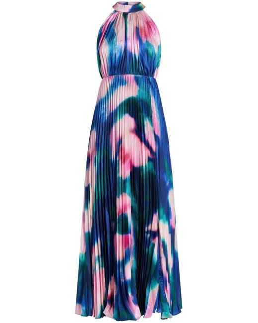 Abito Lungo Plissettato di Monique Lhuillier in Blue