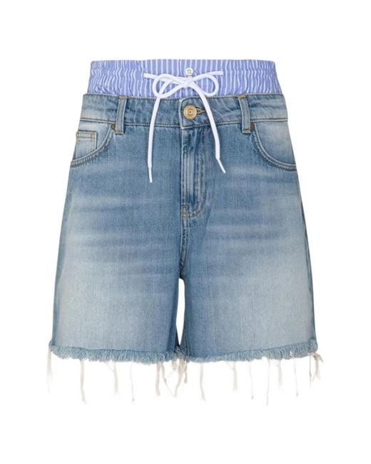 Gaelle Paris Blue Double-Waist Frayed Shorts