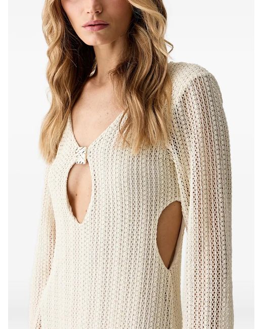 Haveone Natural Cut-Out Pointelle-Knit Maxi Dress